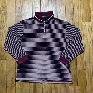 Vintage Ki-ko-mo Striped Waffle Knit Quarter Zip Polo Shirt Mens Medium Burgundy